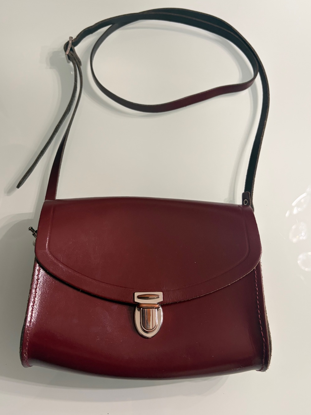 Women’s Burgundy Leather Crossbody Key & Card Holder with Gold-Tone Clasp